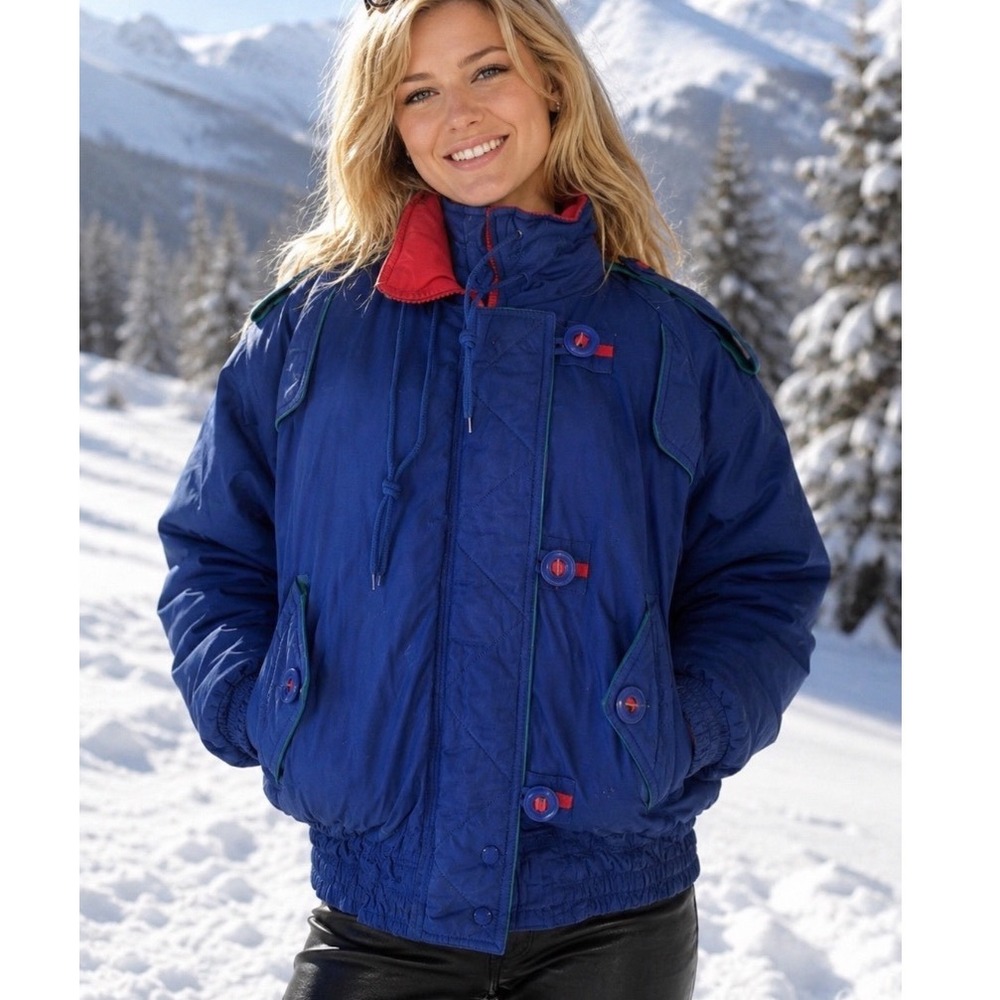 Y2k‎ Vintage 80's Ski Coat Sportsables Down Puffer Blue Sz S Grannycore Goth